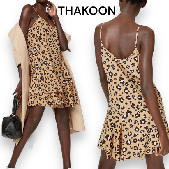 Thakoon Dresses & Skirts - THAKOON Collective Slip Dress Womens Animal Print Tank Mini Ruffle, 4 🚨FLAW🚨